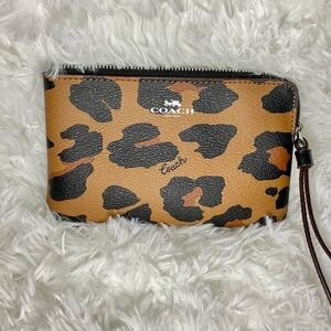 Coach Tan and Black Animal Print Wristlet